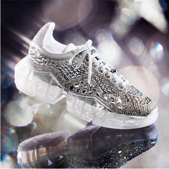 Like new Jimmy Choo Diamond/F Suede Sneaker Crystal Embellished $3995 37